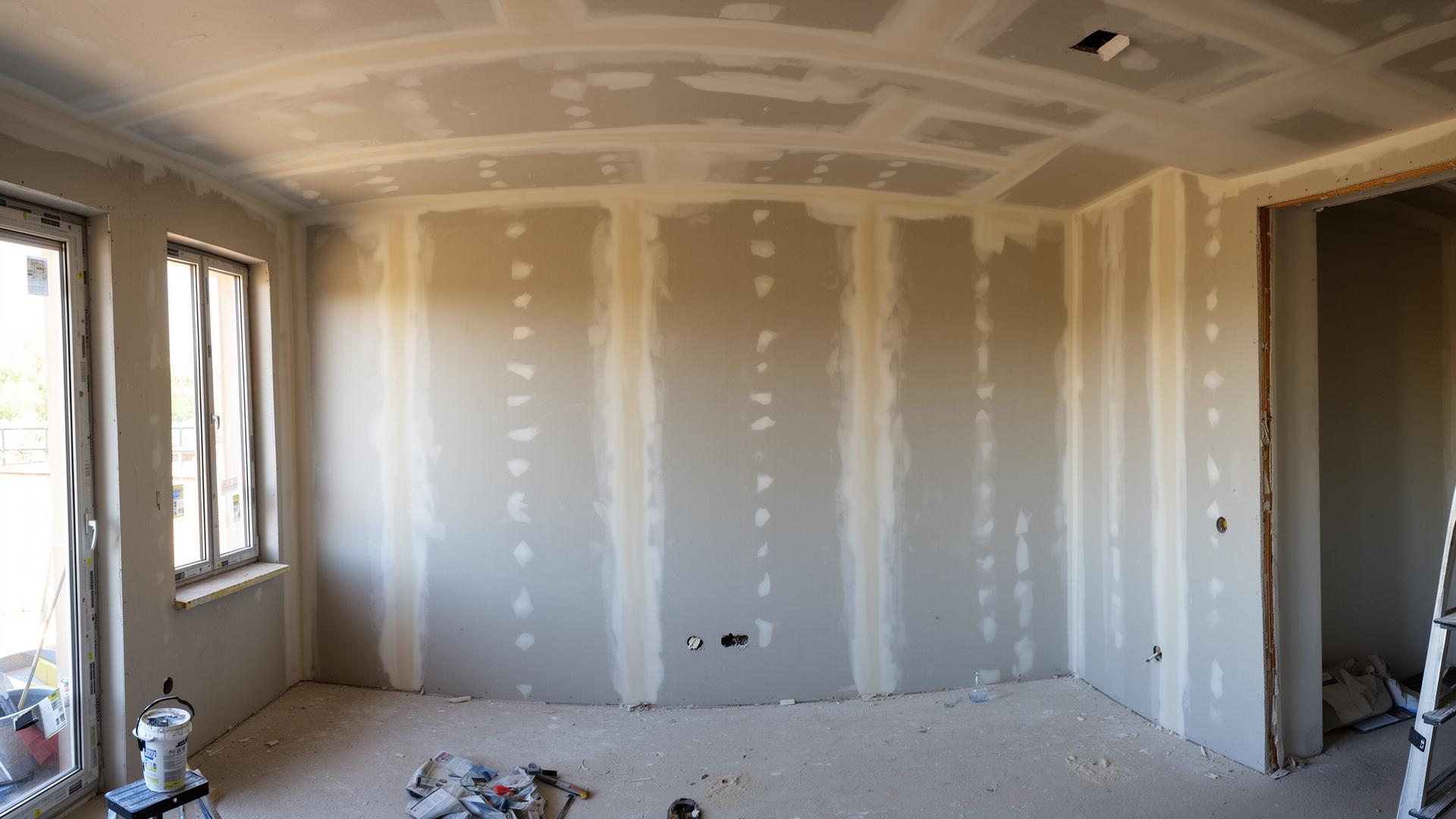 Drywall installation in progress on a new construction project in Southern NH